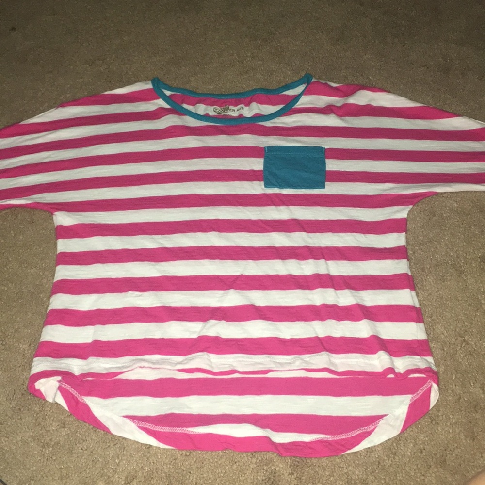 Pink Striped Top teal pocket